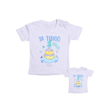 Camiseta bebé personalizada "Ya tengo 1 añito" Diseño azul