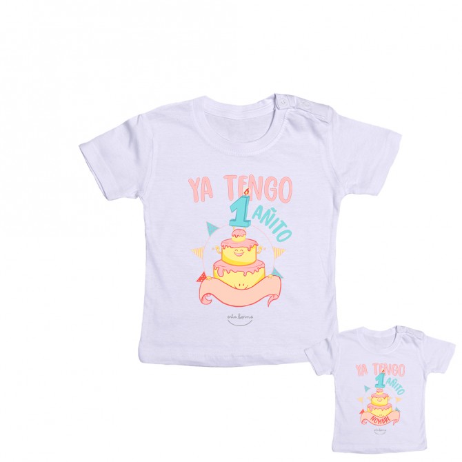 Camiseta bebé personalizada "Ya tengo 1 añito" Diseño rosa