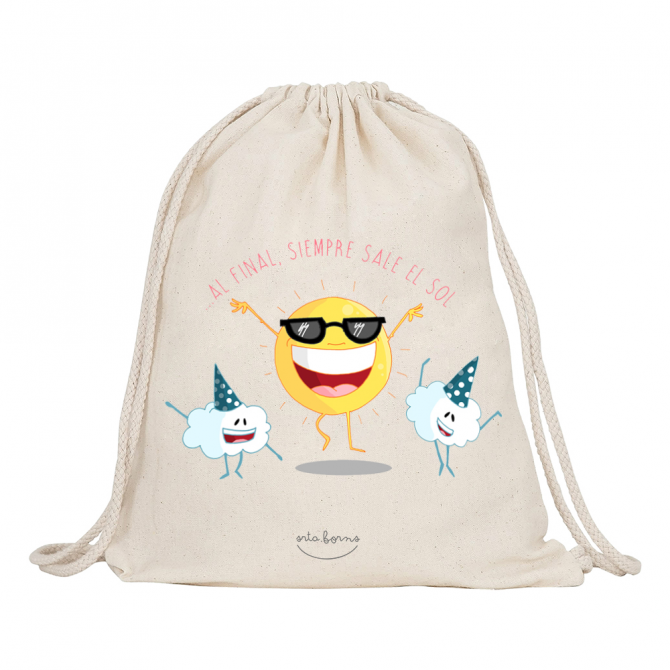 Mochila-saco de tela "Al final siempre sale el sol"