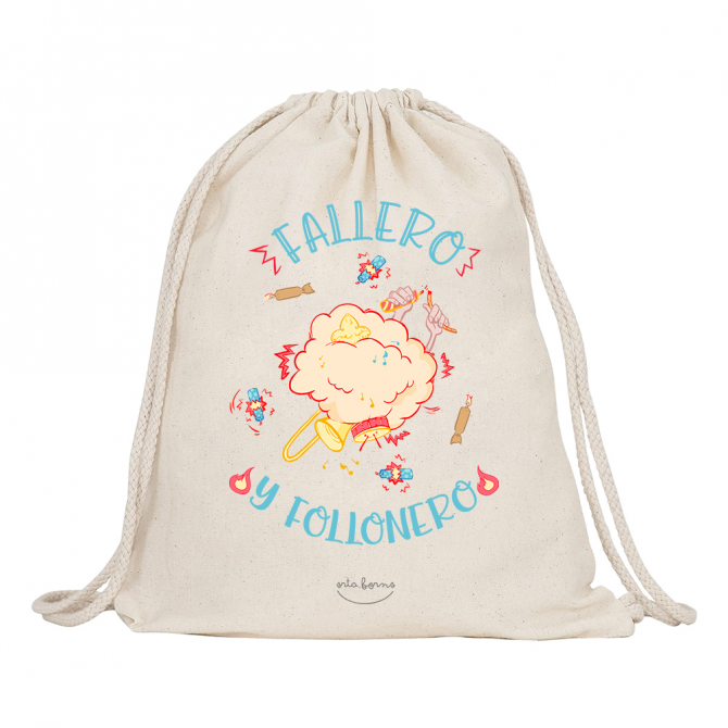 Mochila-saco de tela "Fallero y follonero"