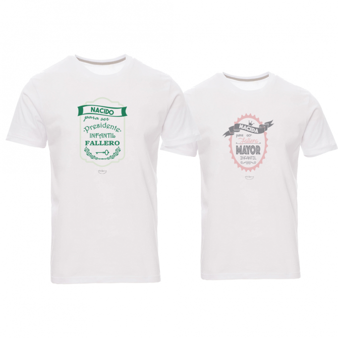 Pack 2 camisetas "Nacidos para ser fallera mayor infantil y presidente infantil fallero"
