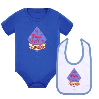 Pack body bebé y babero "Mi papá mola mucho" Azul royal