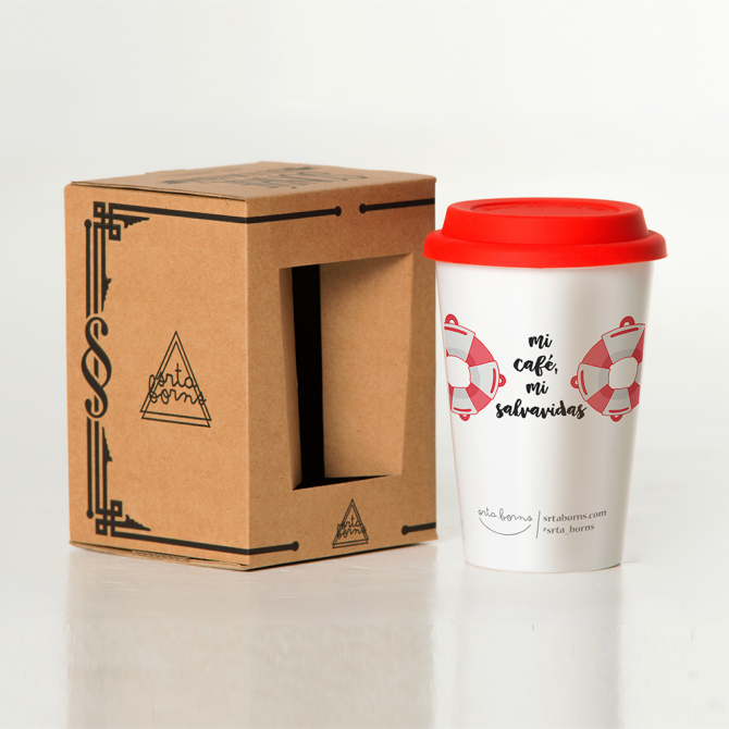 Vaso con tapa "Mi café, mi salvavidas"