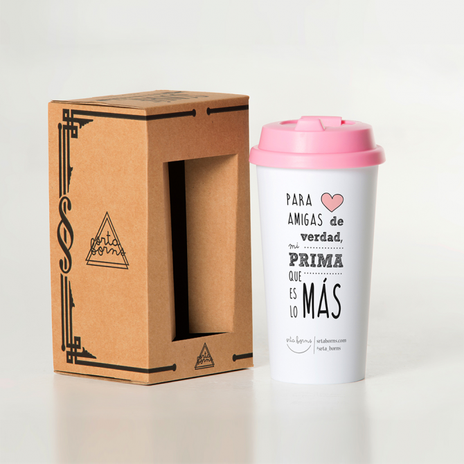 Vaso termo "Para amigas de verdad, mi prima que es lo más"